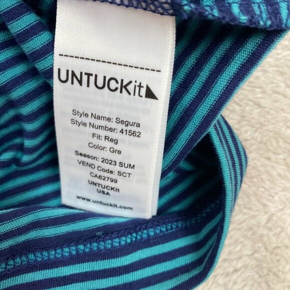 Untuckit Mens Polo Shirt XL Short Sleeve Casual Summer Blue Striped Pullover - Picture 6 of 9
